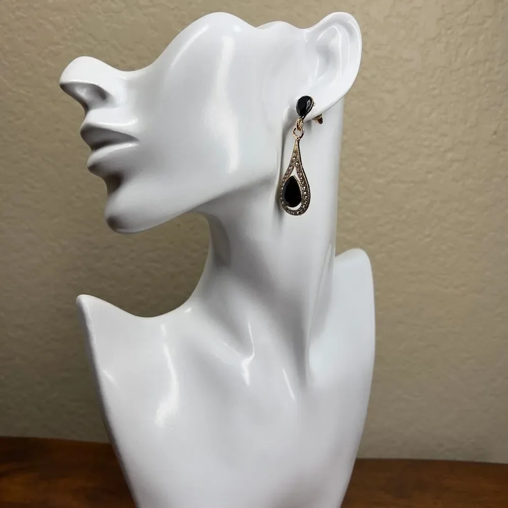 Teardrop Drop Earrings clutch back Earrings Cubic Zirconia Golden Tone Romantic